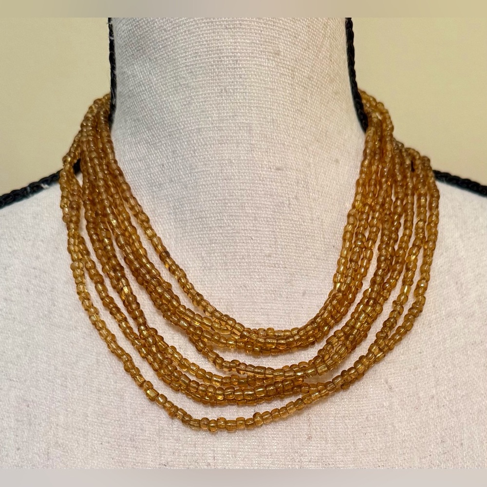 Vintage Navajo Gold Layered Beaded Necklace Set with Cascading Chains